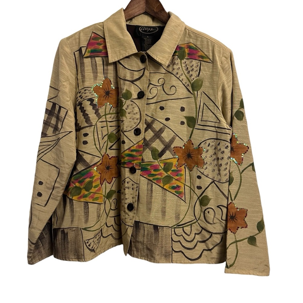 Alex Kim Wearable Art Jacket Blazer Hand Painted Floral Petite Large Boutique